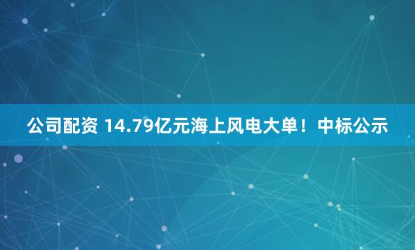公司配资 14.79亿元海上风电大单！中标公示